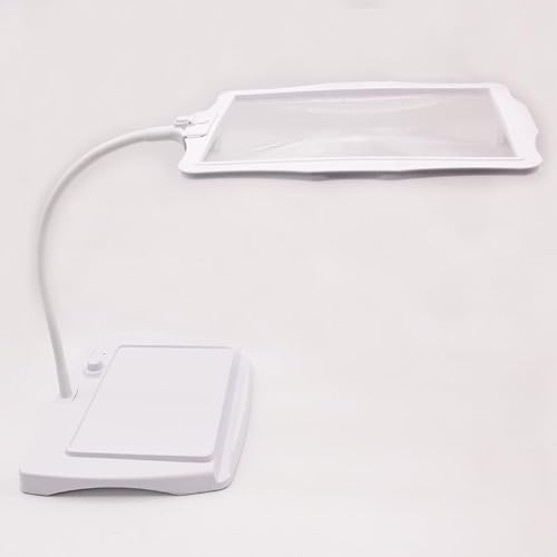 10x Large Magnifying Glass with Light and Stand, USB Recharge Magnifying Lamp with Featuring HD Lens & Adjustable Gooseneck, Magnifier for Sewing, Crafts, Painting, DIY, Close Work (White)