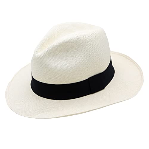 Panama-Hut für Männer und Frauen, 100 % Naturstroh, Ecuador, Sommer, breite Krempe, Sonnenhut, Fedora-Stil, rollbar, faltbar, groß (AS8, Alpha, Einheitsgröße, L), Weiß, weiß, One size Cover