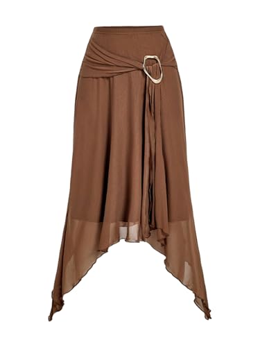 Women's Metal Ring Asymmetrical Vintage Midi Dress High Waisted Western Coquette Skirts