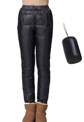 Flygo Women's Packable Winter Warm Snow Pants Utility Compression Down Pant Trousers(Black-XS)
