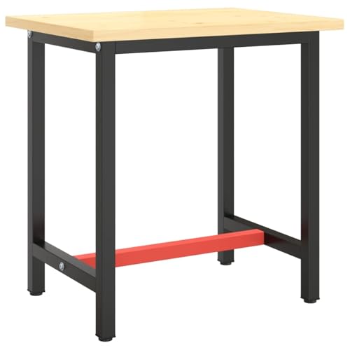 Homgoday Werkbankgestell Mattschwarz und Mattrot 70x50x79 cm Metall Schwerlast-Werkbank Model151449
