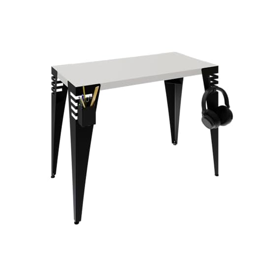 Kind Mesa de Escritorio, Mesa de Estudio, Moderna, 100x50x74, Estructura Metálica, 4 Patas Metálicas, soporta hasta 100 kg, Mesa Compacta (Blanca)