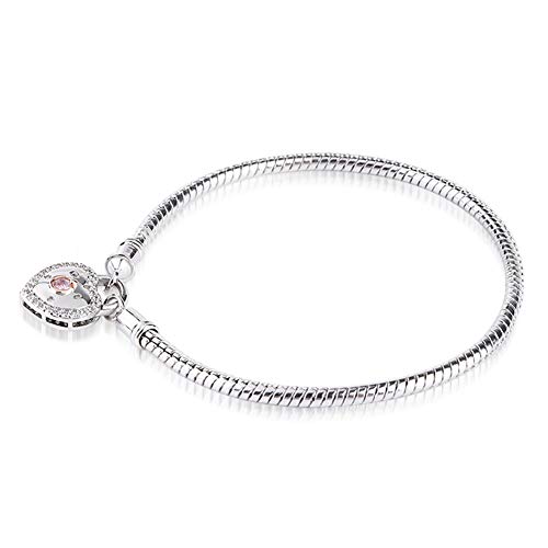 GNOCE Charm Bracelet Sterling Silver DIY Snake Chain Open My Heart Lock Basic Charm Bracelet Bangle with Heart Shaped Lock Clasp……3