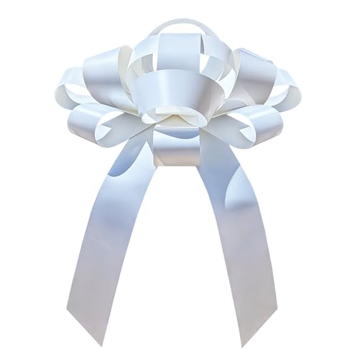Image of CarBowz Big Car Bow for Decorations and Birthday Gifts, Large Ribbon, Magnet, Safe Sticker Included, Fully Assembled 30 inch Wide Huge Bow, No Suction Cup Needed (White)