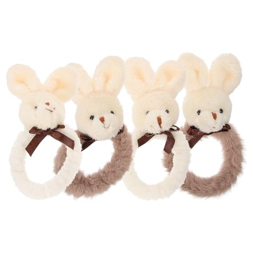 Frcolor 5201R33HVCZP12J 4Pcs Plush Bunny Rubber Band White Stuffed Bunny White Stand Stuffed Animal Bunny Rabbit Elastic Ties Girl Hair Scrunchies Elastic Plush Hair Ring Plush Ponytail Holder Hair Bands cover
