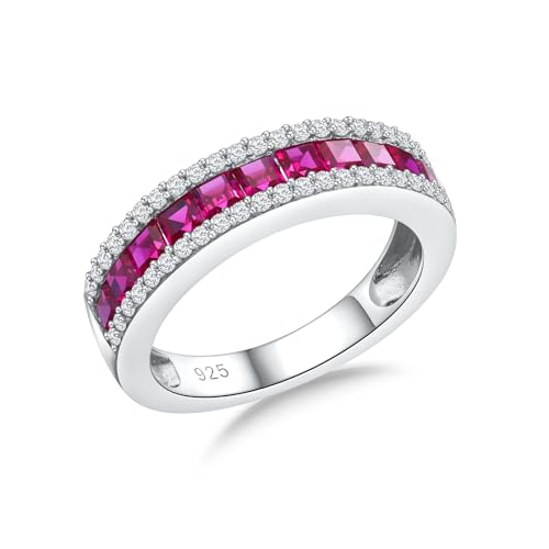 Randes Red Ruby Anniversary Band 925 Sterling Silver Engagement Rings Channel Set 6Mm Half Eternity Rings For Women Teen Girls Size 9 cover