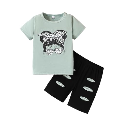 Image of OLMRJKD Kid Toddler Girl Clothes Summer Short Sleeve Figure Graphic Tee Shirt + Shorts Summer Outfits Set