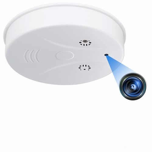 Smart Wireless WiFi Camera Smoke Detector Hidden Camera 1080P Video Indoor Security Camera for Pets Home Wall Mount Night Vision Live Viewing Motion Detection Android iOS Free App Loop Filming