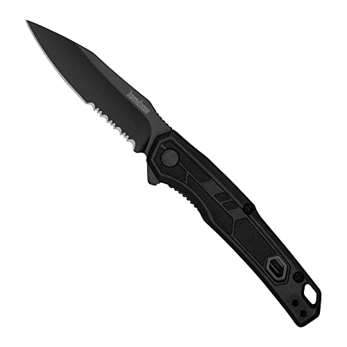 Image of Kershaw Appa Pocket Knife, All-Black, 2.75 Inch Steel Partially Serrated Reverse Tanto Blade, EDC with Assisted Opening, Reversible Pocketclip, Everyday Carry Pocket Knife for Men and Women