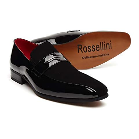 Rosellini Mens Italian Designer Slip On Smart Pointed Toe Shoes Black,White Genuine Leather Lining Casual smart party wedding vintage men dress shoes Monese (9 UK, Black) Cover