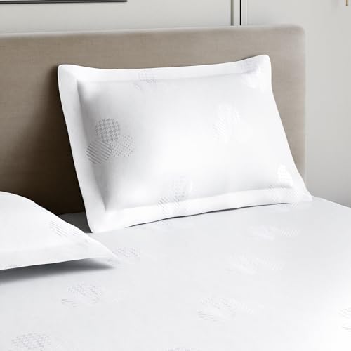 Image of Home Ecstasy 100% Cotton Jacquard Bedsheet for King Bed, 500 TC, Premium Woven Design, 1 Bedsheet (108 x 108 Inches) with 2 Pillow Covers, White