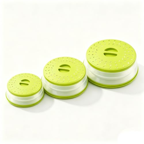 Image of Collapsible Microwave Splatter Cover(yellow, Set of 3) | Microwave Plate Cover With Steam Vent,BPA-Free Silicone & Plastic