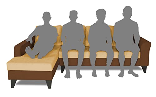 Image of Adorn India Maddox Plain Two Tone L Shape 6 Seater Sofa Set LHS (Brown & Beige) (3 Year Warranty)