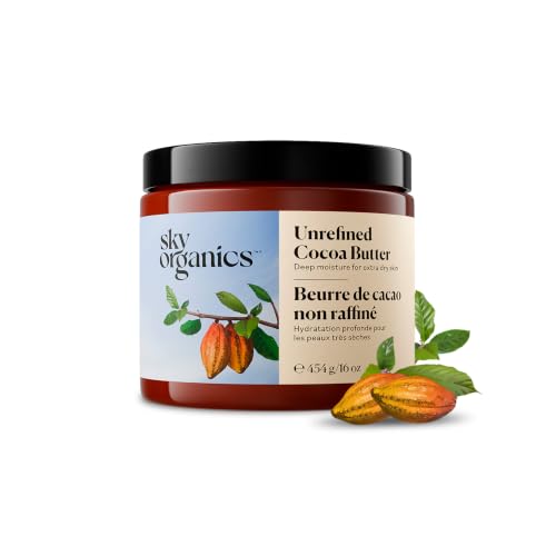 Image of Sky Organics Raw Cocoa Butter for Body (16 oz) 100% Pure & Unrefined Solid Butter - Deeply Hydrates & Conditions Very Dry Skin - Promotes Smooth Tone & Texture - Suitable for Tight or Extra Dry Skin
