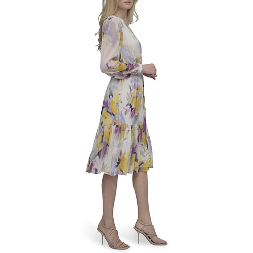 Image of DKNY Women's Long Sleeve V-Neck Tie Waist Midi Dress