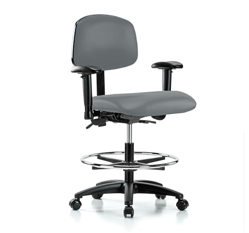 Image of Perch Multi-Task Office Chair with Adjustable Armrests and Foot Ring | Medium Bench Height 20-27 inch | Cinder Fabric