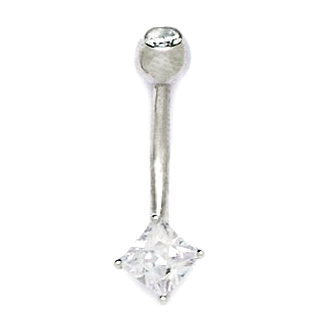 14 Karat Weißgold Zirkonia künstlicher Diamant 14 Gauge Körperschmuck Bauchnabelring Maße 24 x 8 mm Schmuck Geschenke für Frauen, Metall, zirkonia
