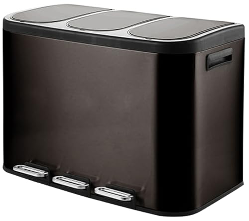 QPQPQ Cubo de Basura Rectangular de Doble Papelera, Cubo de Basura de Acero Inoxidable con Tapa, Cubo de Basura de Pedal para Cocina Oficina en casa,Covered Black,45L