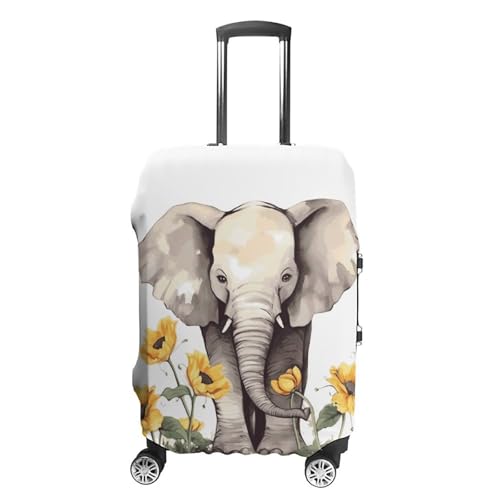 Elephant And Sunflower Travel Luggage Cover Anti-scratch Suitcase Cover Elastic Suitcase Protective Cover Fits 19-32 Inch Luggage L