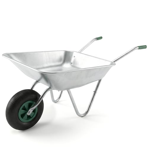 Vivo Technologies Wheelbarrow Home Garden 65L Heavy Duty Cart Galvanised Wheel Barrow with Pneumatic Tyre 100KG Load-Bear Strong Large Transport Trolley Handcart Suitable for Garden Work