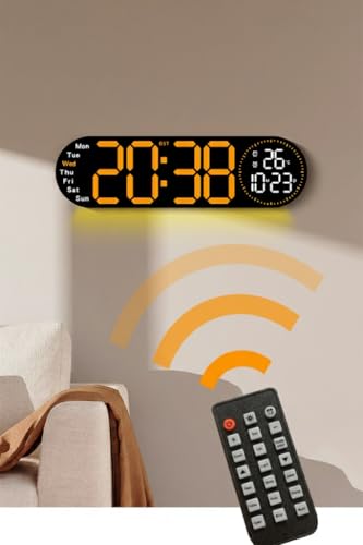 Image of Niyam Multifunctional 17Inch LED Wall Clock Large Display with Remote Control & Jumping Second Dual Alarm Countdown Timer for Living Room,Home & Office (Orange Digit)(Black 5509)