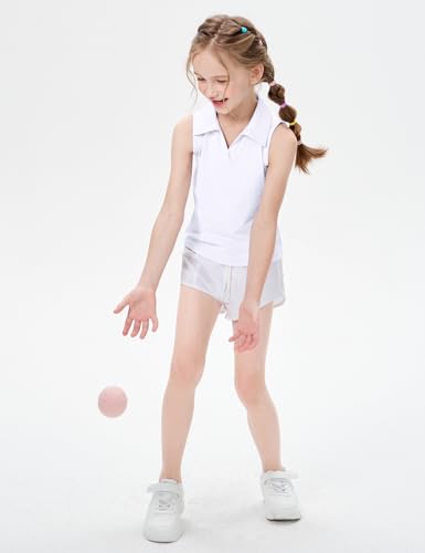Girls Sleeveless Polo Shirts, Kids V Neck Golf Shirts Blouses, Quick Dry Athletic Girls Tennis Tank Tops, Size 5-142