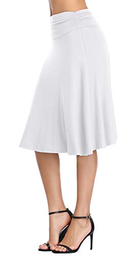 Image of Urban CoCo Women's Ruched High Waist Knee Length Jersey A-Line Stretchy Flared Casual Skirt