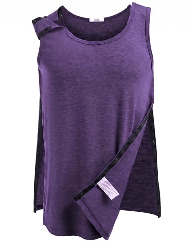 Deyeek After Shoulder Surgery Tank Tops for Women Post Surgery Recovery Clothing Broken Arm Rotator Cuff Replacement Shirts Purple