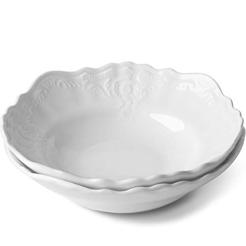 amhomel Porcelain Bowls, 19 Ounce Ceramic Shallow Serving Bowls for Salad, Pasta, Soup and Fruit, Microwave & Dishwasher Safe, Set of 2(White, 7 Inch)
