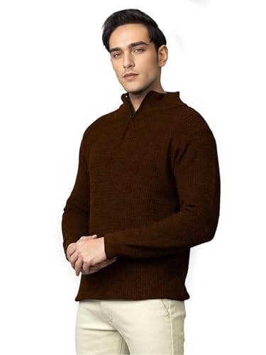 Image of TYSORT Men High Neck Zipper Full Sleeve Waffle Knitted Winter Sweater,Waffle Knit Sweater for Men