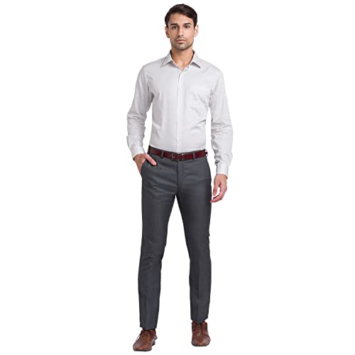 Image of Raymond Men's Slim Men's's PLEATLESS FIT Dark Grey Formal Trouser