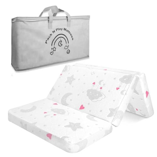 voomf Trifold Pack and Play Mattress - 38'x26' High Density Foam Pack N Play Mattresses Pad -...