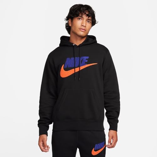 Nike Club Fleece Men's Pullover Hoodie (FN3104-010, Black/Black/Safety Orange) Size Medium2