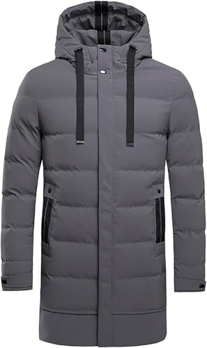 Abrigo Largo de Invierno con Bolsillo y cordón para Hombre Chaqueta cálida para Exteriores Ajustada y Gruesa Abrigo Acolchado Largo con Capucha Abrigo cálido de Invierno Parker (Gris,XXL)
