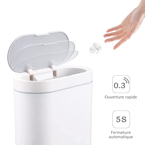 Image of jinligogo ELPHECO Touchless Trash Can with Lid, 2.5 Gallon / 10 Liter Small Automatic Motion Sensor Garbage Bin, Slim Rectangular Plastic Wastebasket for Bathroom, Bedroom, Kitchen, Office (White)
