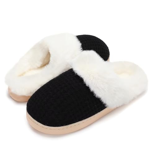Comfy House Slippers for Women Fuzzy Memory Foam Slippers Cozy Slip on Outdoor Indoor Warm Fleece Lined Bedroom Shoes