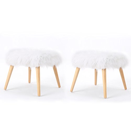 Christopher Knight Home Living Hudson Faux Fur Ottoman (Set of 2) (White)