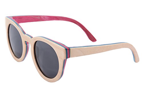 SHINU Handmade Wood Frame Sunglasses Retro Vintage Wooden Polarized Glasses-Z68005(nature-blue-pink,grey)