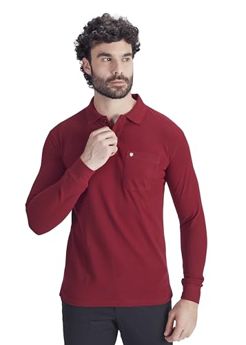 Image of Men's Cotton-Rich Full-Sleeve Polo T-Shirt with Pocket Premium Pique Fabric Casual & Stylish