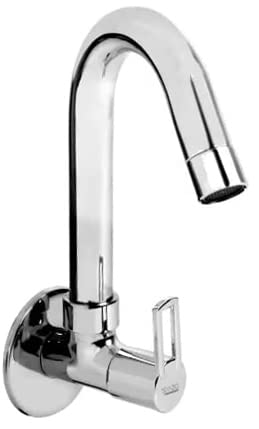 SPAZIO Oxy Collection Sink Cock/Sink Faucet/Kitchen Tap for Hot/Cold Water with 360 Degree Revolving Spout, Wall Flange & Foam Flow Aerator - Pack of 1