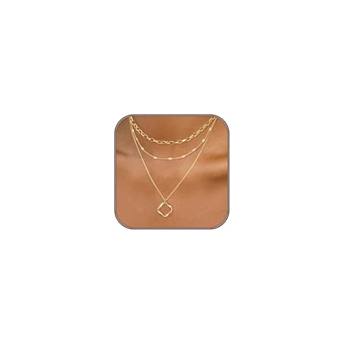 Gold Layered Necklaces for Women 14k Gold Plated Dainty Stackable Choker Necklaces for Women Trendy Layering Chain Cute Pendant Necklace Set Gold Jewelry for Women