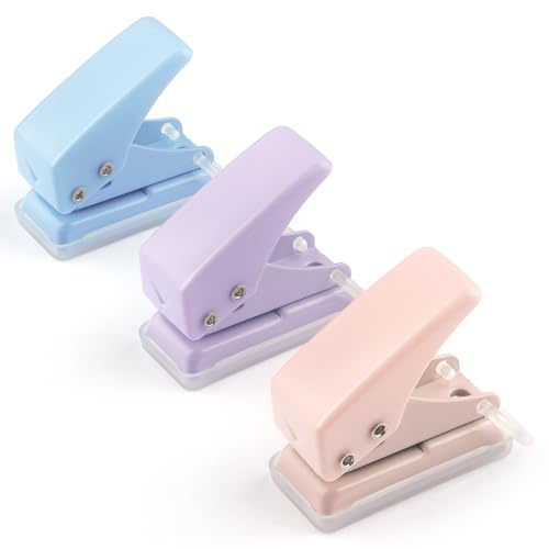3 PCS Single Hole Puncher Mini Hole Punch with 6 Sheet Capacity for ID Cards Chipboard Art Project Crafts Easy Punching