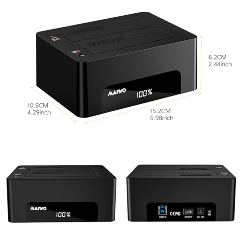 Image of MAIWO Dual Bay Hard Drive Docking Station with Offline Clone for 2.5 3.5 Inch SATA HDD SSD, USB 3.0 5Gbps Speed with UASP, 48TB Capacity, External Hard Drive Duplicator Cloner
