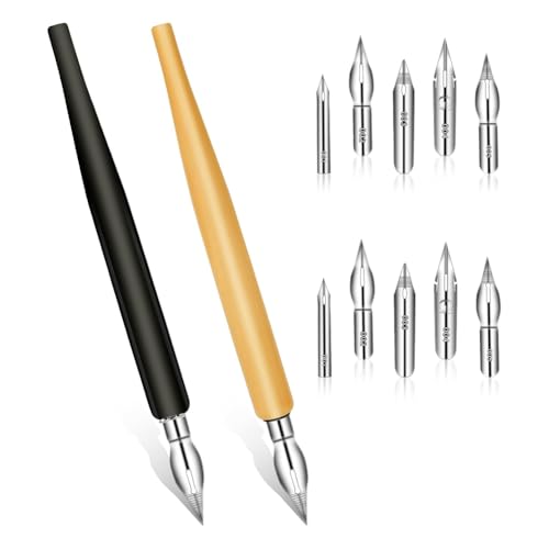 Quystetes Juego de Punta Cómica, Puntas de Caligrafía Inclinadas para Dibujo de Pluma de Inmersión, Titular de Pluma de Escritura Líquida de Madera para Escribir, Firmar, Dibujar