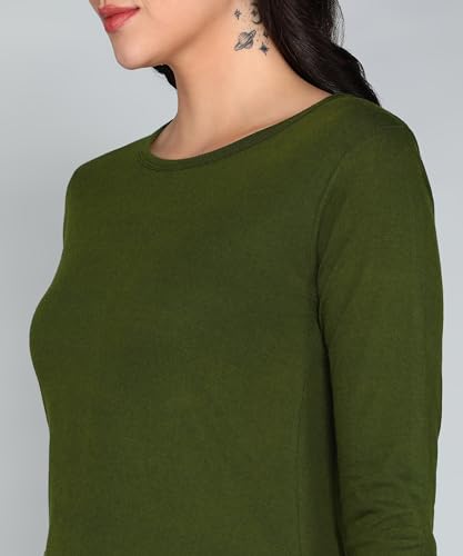 Image of FLEXIMAA Women's Cotton Plain Round Neck 3 /4 Sleeve Long Top