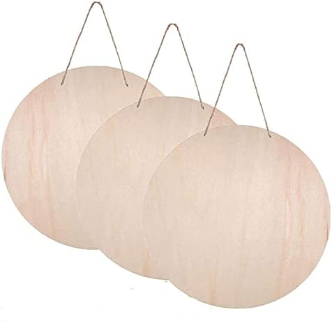 DASNTERED Wooden Circle Sign Wood Hanging Sign Blank, 30cm Unfinished Round Welcome Plaque Home Decor DIY 2 Holes Round Blank Wood Hanging Sign for DIY Crafts Decor