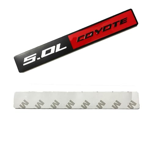 Image of 2PC 5.0L Coyote Emblem Decal Car Engine Letters Decal Plating Badge 3D Metal Style Fit for F150 5.0L Engine Truck Black Red