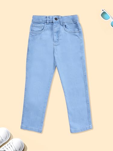 Image of KiddoPanti Boys Regular Fit Denim Pant | Stretch Poly Cotton Denim | Regular Fit Full Length Pant | Back Elasticated & Button with Zip Open Fly