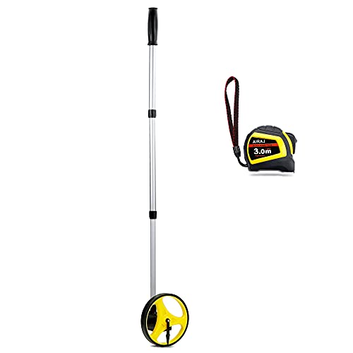 AIRAJ Retractable Measuring Wheel in Meters, 6'' Measuring Wheel,Professional Engineering Road Measuring Tool,Metric Measuring Wheel Tool,9,999.9 m Tape Measuring Wheel Measuring Tool