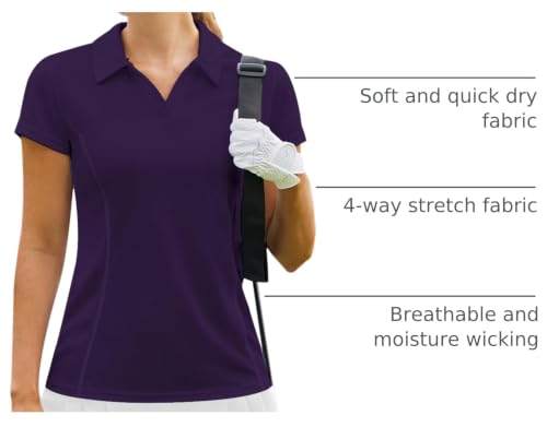 Image of PINSPARK Womens Golf Shirt Short Sleeve Polo V-Neck Quick Dry Tennis Tops | Moisture-wicking Breathable Fabric, Classic Collar, Slim Fit, Ideal for Golf Tennis Pickleball Casual